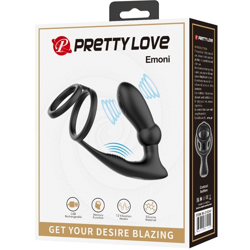 PRETTY LOVE - EMONI PENIS RING + ANAL PLUG 12 VIBRATIONS BLACK - Bild 3