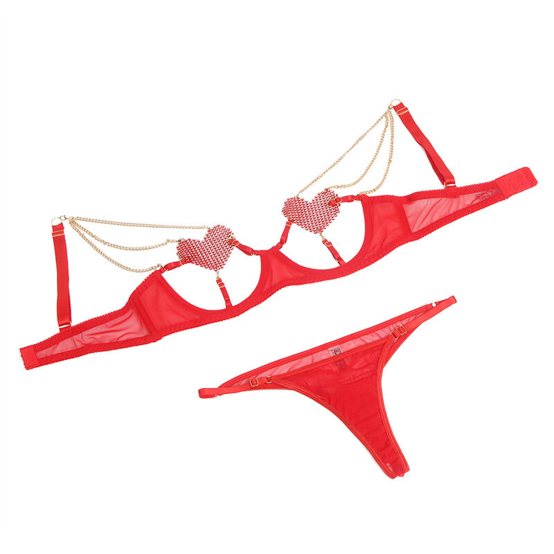 Alternative view of SUBBLIME - 955526 BRA SET WITH CHAINS AND MESH HEART RED L/XL