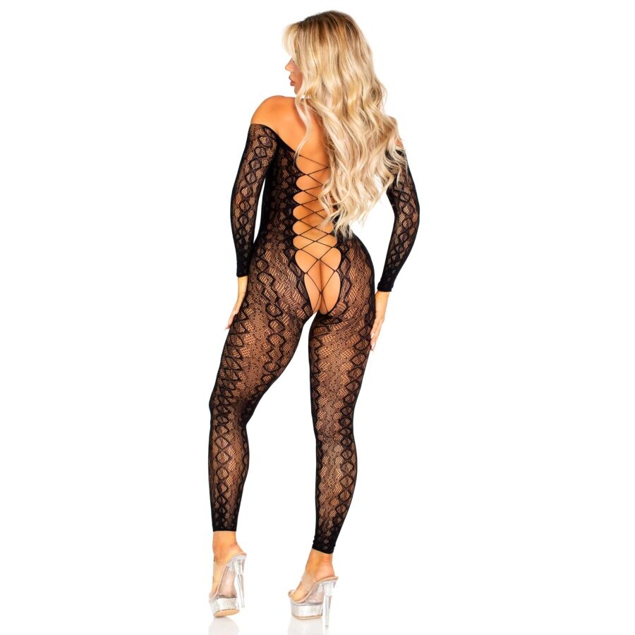 Alternative view of LEG AVENUE - CROTCHLESS BODYSTOCKING IN EXOTIC SNAKE LACE BLACK