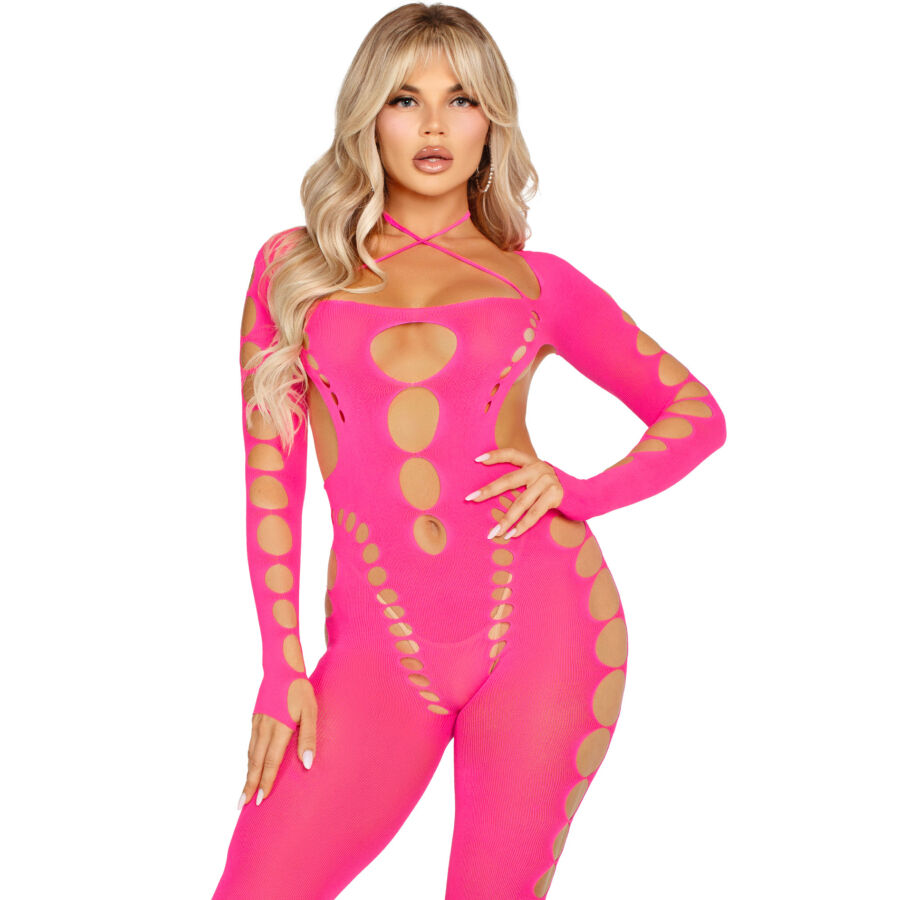 LEG AVENUE - PINK OPEN BACK BODYSTOCKING ONE SIZE - Bild 4