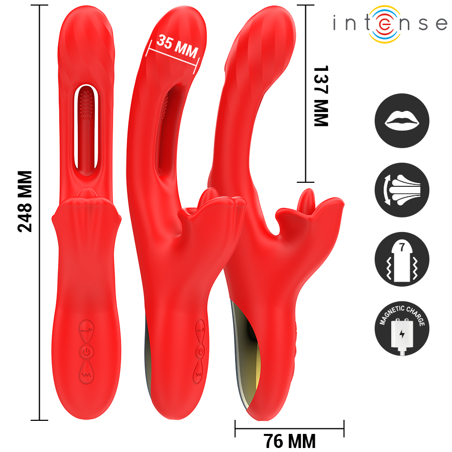 Alternative view of INTENSE - JESSICA MULTIFUNCTION VIBRATOR CLITORIS STIMULATION 24.8 CM RED