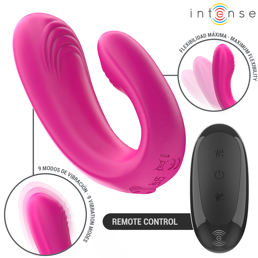 Alternative view of INTENSE - JANET DUAL U-SHAPED STIMULATOR AND VIBRATOR WITH REMOTE CONTROL PINK