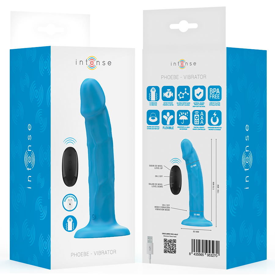 INTENSE - PHOEBE REALISTIC VIBRATOR 10 VIBRATIONS BLUE REMOTE CONTROL - Bild 8