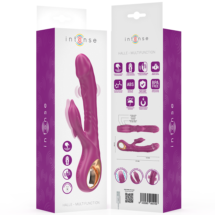INTENSE - HALLE MULTIFUNCTION VIBRATOR WITH DOLPHIN STIMULATING TONGUE PURPLE - Bild 8
