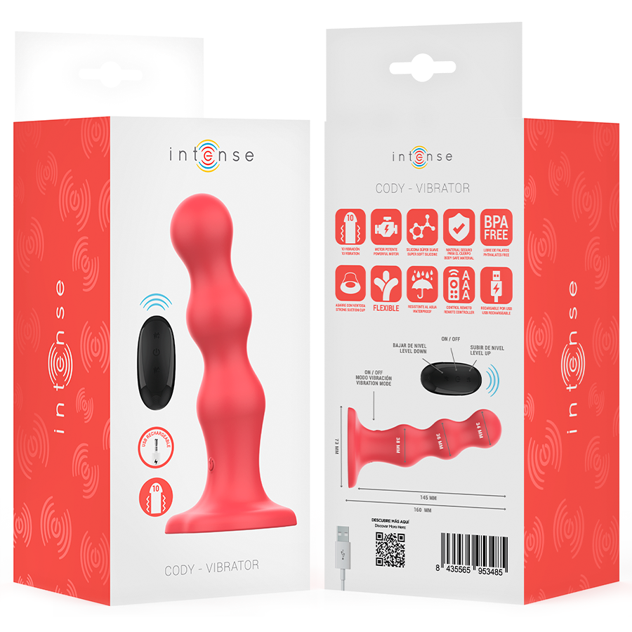 Alternative view of INTENSE - CODY VIBRATOR WITH SUCTION CUP RED REMOTE CONTROL