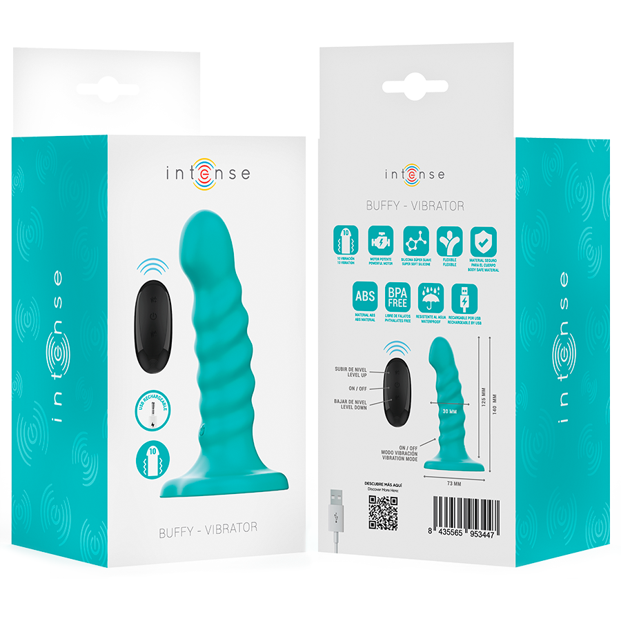 INTENSE - BUFFY VIBRATOR SIZE S SPIRAL DESIGN 10 VIBRATIONS BLUE REMOTE CONTROL - Bild 8