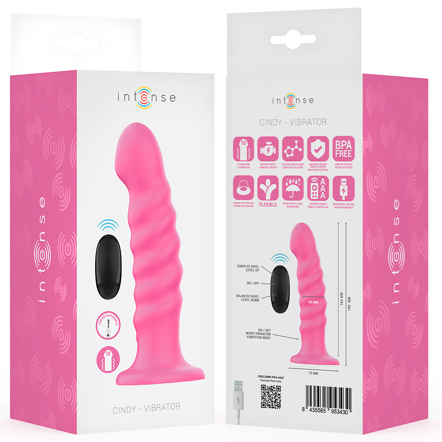 INTENSE - CINDY VIBRATOR SIZE L SPIRAL DESIGN 10 VIBRATIONS PINK REMOTE CONTROL - Bild 8