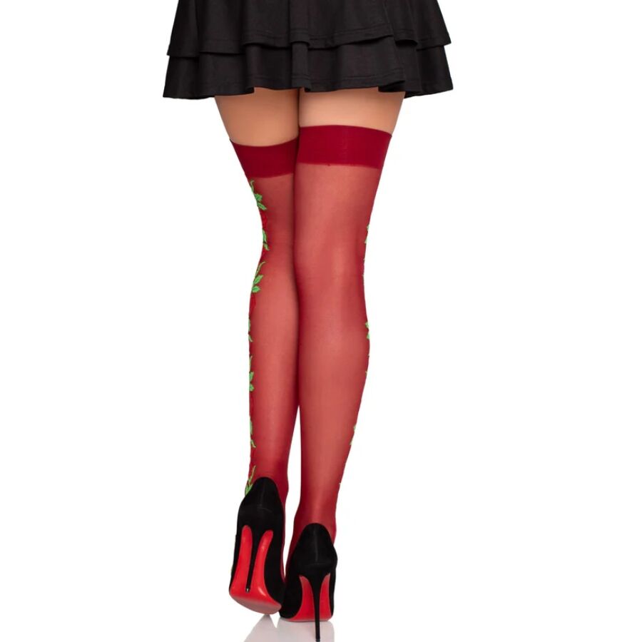 Alternative view of LEG AVENUE - 1957 GARTER BELT STOCKINGS WITH RED FLOWERS - ONE SIZE