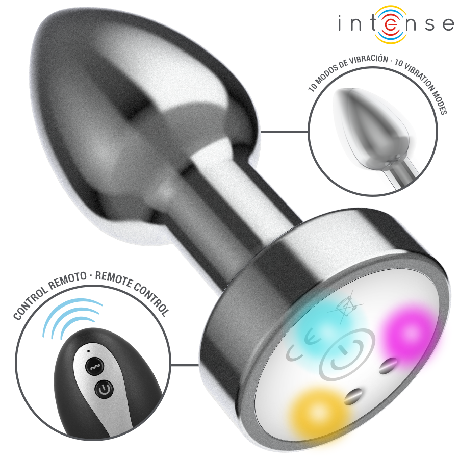 Alternative view of INTENSE - VIBRATING METAL ANAL PLUG WITH LED LIGHTS AND REMOTE CONTROL - SIZE S