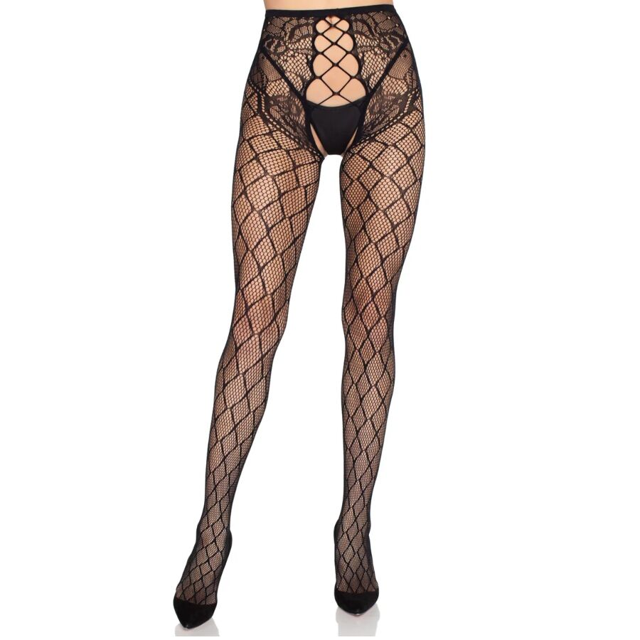 LEG AVENUE - 1966 NET TIGHTS WITH CROTCHLESS PANTY BLACK - ONE SIZE - Bild 5