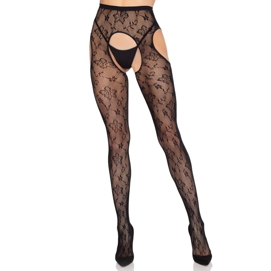 LEG AVENUE - 1967 BLOOM NET SUSPENDER TIGHTS BLACK - ONE SIZE - Bild 5