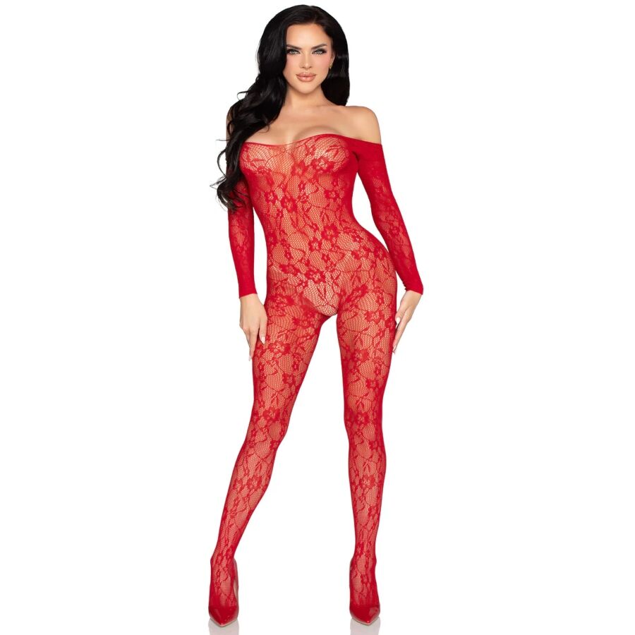 LEG AVENUE - 89366 LACE LINGERIE BODYSTOCKING RED - ONE SIZE - Bild 5