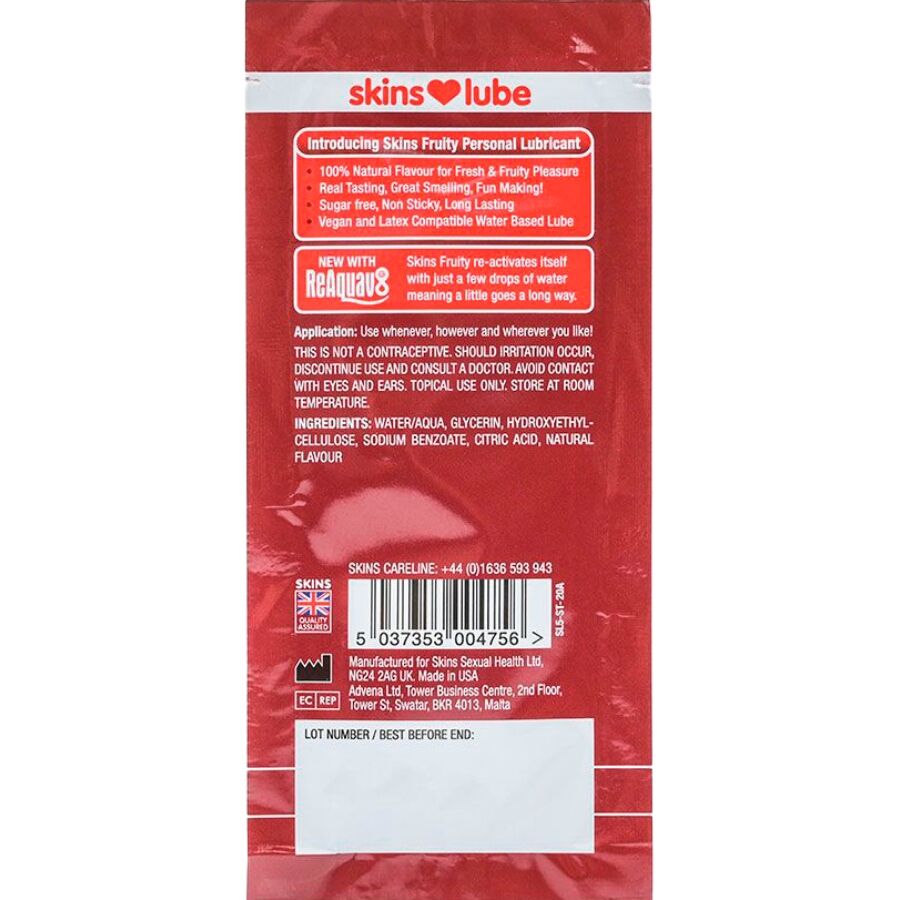 Alternative view of SKINS - FRUITY WATER-BASED LUBRICANT STRAWBERRY SINGLE-DOSE 5 ML