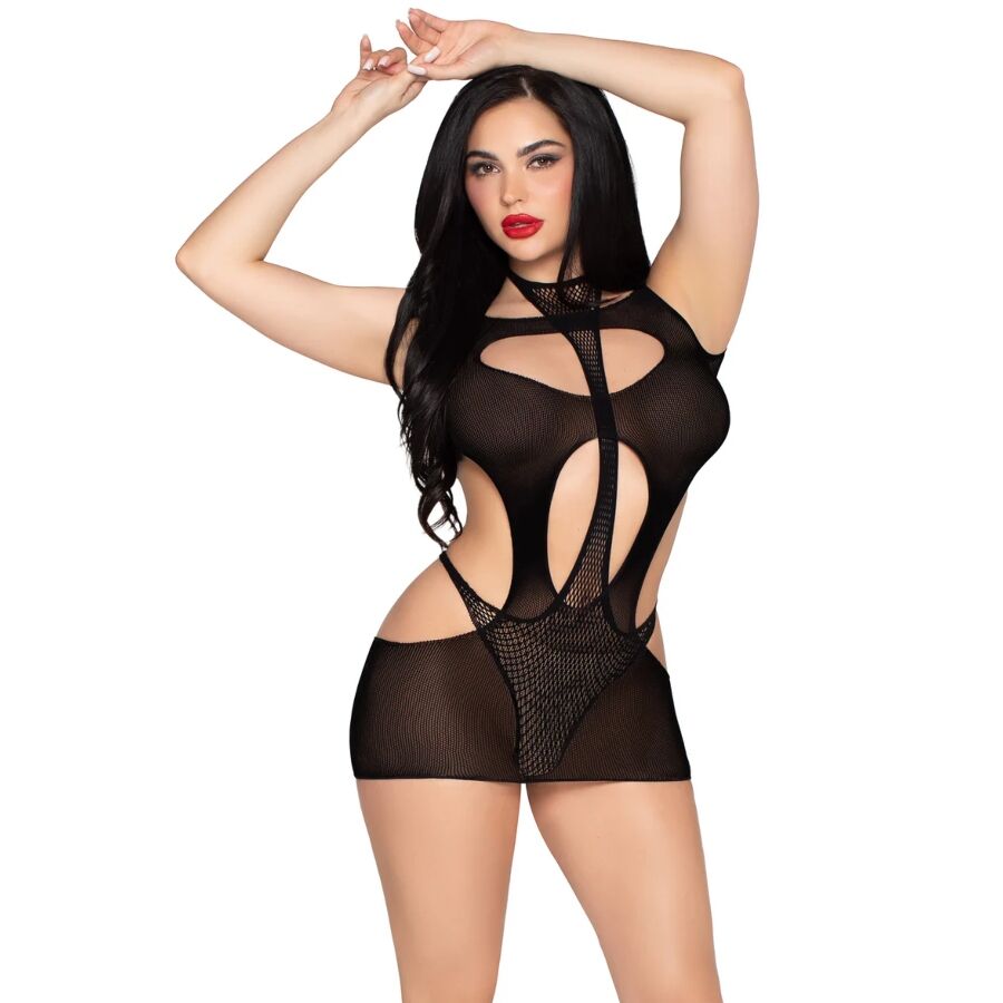 Alternative view of LEG AVENUE - 81680 OPAQUE MINI DRESS AND HALTER TEDDY BLACK - ONE SIZE