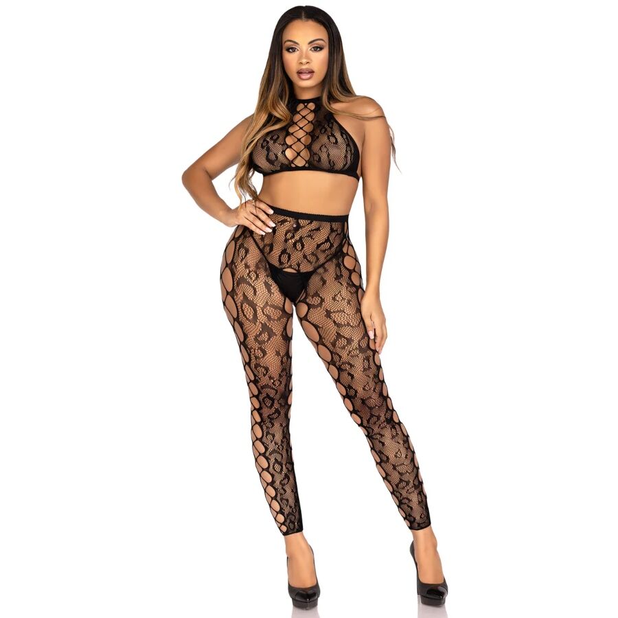 LEG AVENUE - 89372 CROP TOP & CROTCHLESS TIGHTS BLACK - ONE SIZE - Bild 4