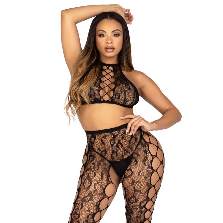 LEG AVENUE - 89372 CROP TOP & CROTCHLESS TIGHTS BLACK - ONE SIZE - Bild 6