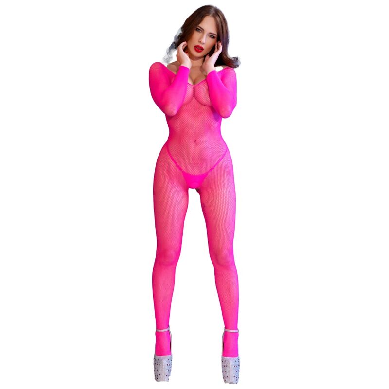 CHILIROSE - CR 4894 NEON PINK MESH BODYSTOCKING S/M - Bild 3