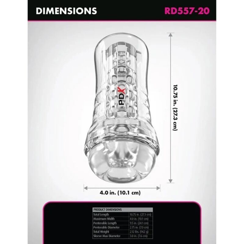 PDX ELITE - VIEWTUBE PLUS SEE-THRU EZ-GRIP TRANSPARENT STROKER 21 CM - Bild 4