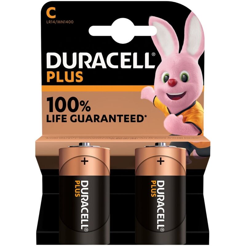 DURACELL PLUS  POWER BATTERY ALCALINA C LR14 2 UNITS