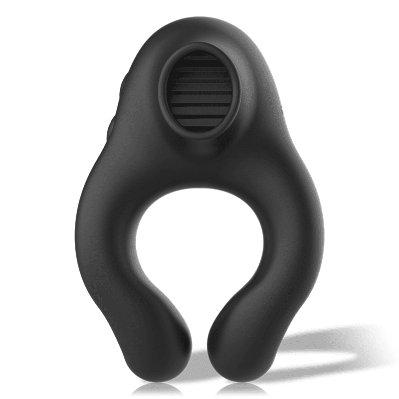 BLACKSILVER - COCK RING VIBRATING  LICKING SILICONE RECHARGEABLE BLACK