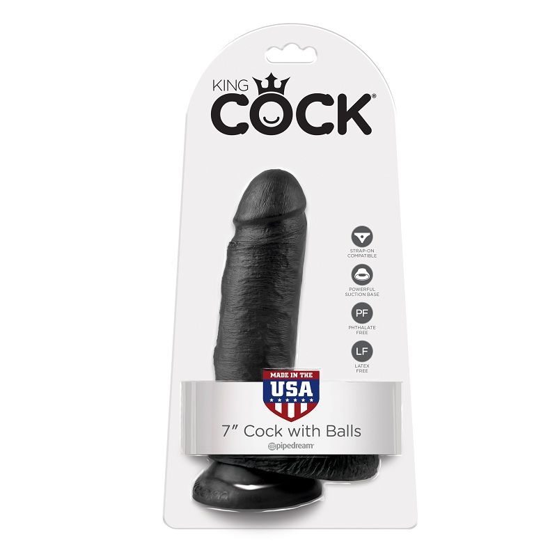 KING COCK 7" COCK BLACK WITH BALLS 17.8 CM