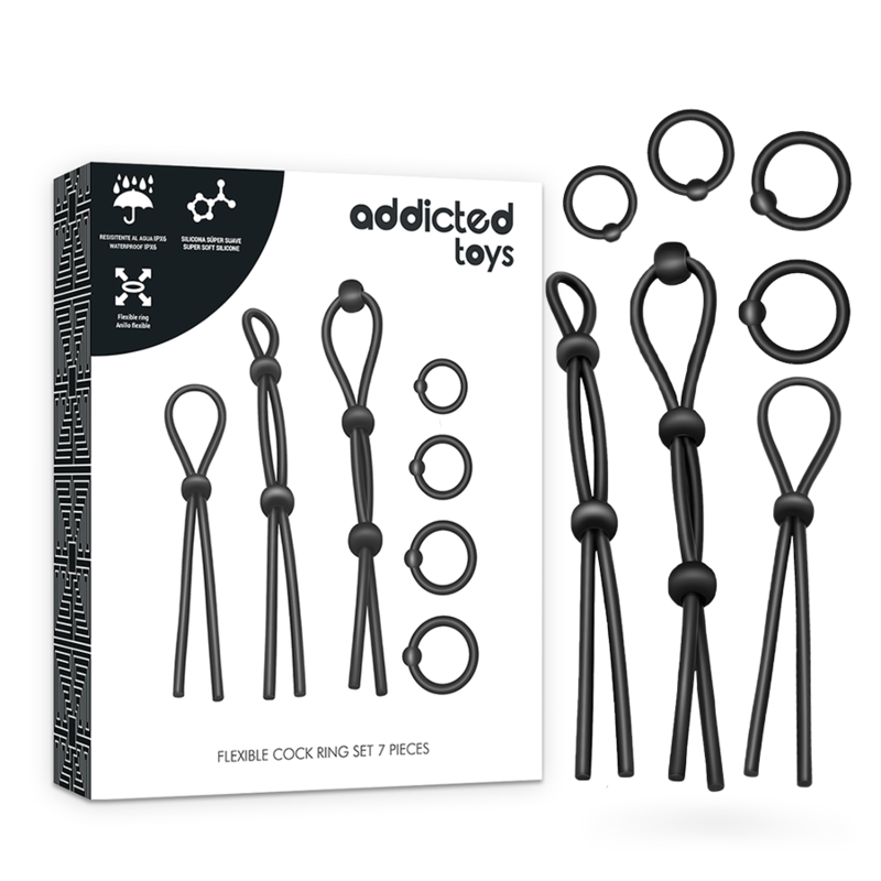 ADDICTED TOYS FLEXIBLE SILICONE  COCK RING SET 7 PIECES