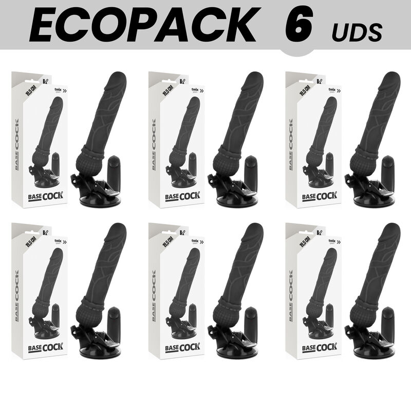 ECOPACK 6 UNITS - BASECOCK REALISTIC VIBRATOR REMOTE CONTROL BLACK 19.5 CM -O- 4 CM