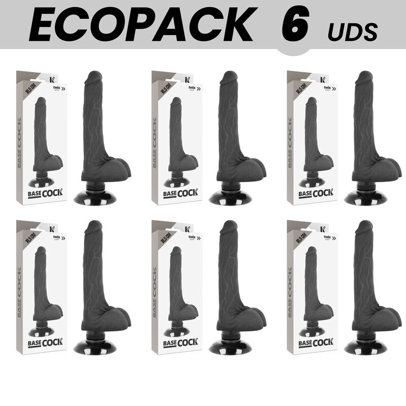 ECOPACK 6 UNITS - BASECOCK REALISTIC VIBRATOR 2-1 BLACK 18.5 CM -O- 4 CM