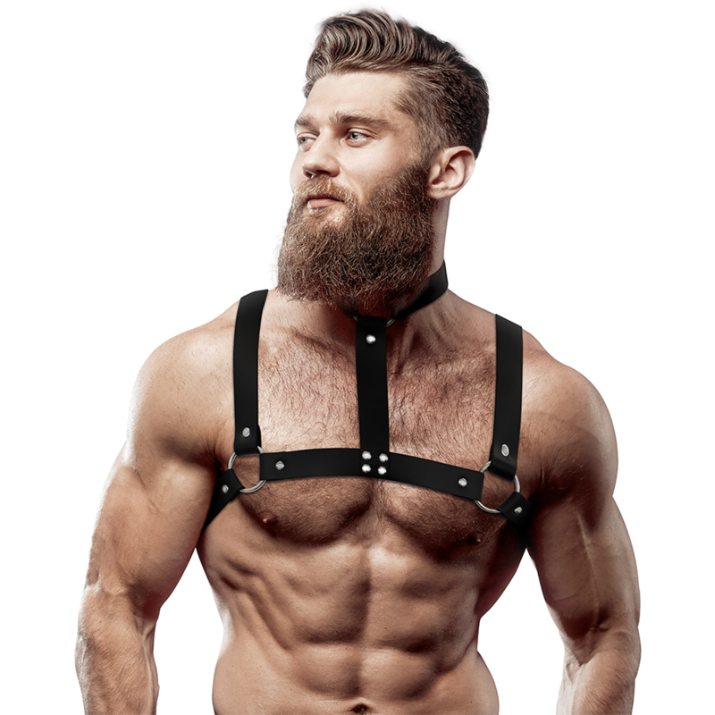 FETISH SUBMISSIVE ATTITUDE - CHEST HARNESS WITH COLLAR ADJUSTABLE ECO LEATHER MEN