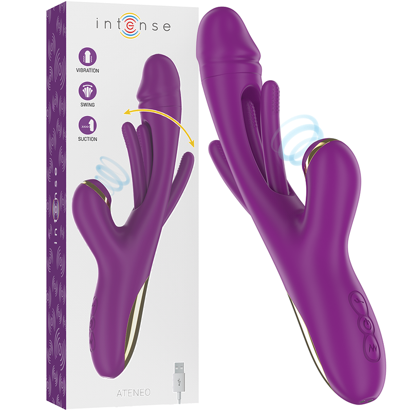 INTENSE - ATENEO RECHARGEABLE MULTIFUNCTION VIBRATOR 7 VIBRATIONS WITH SWINGING MOTION AND SUCKING PURPLE