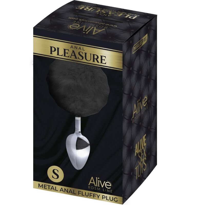 ALIVE - ANAL PLEASURE PLUG SMOOTH METAL FLUFFY BLACK SIZE S - Bild 2