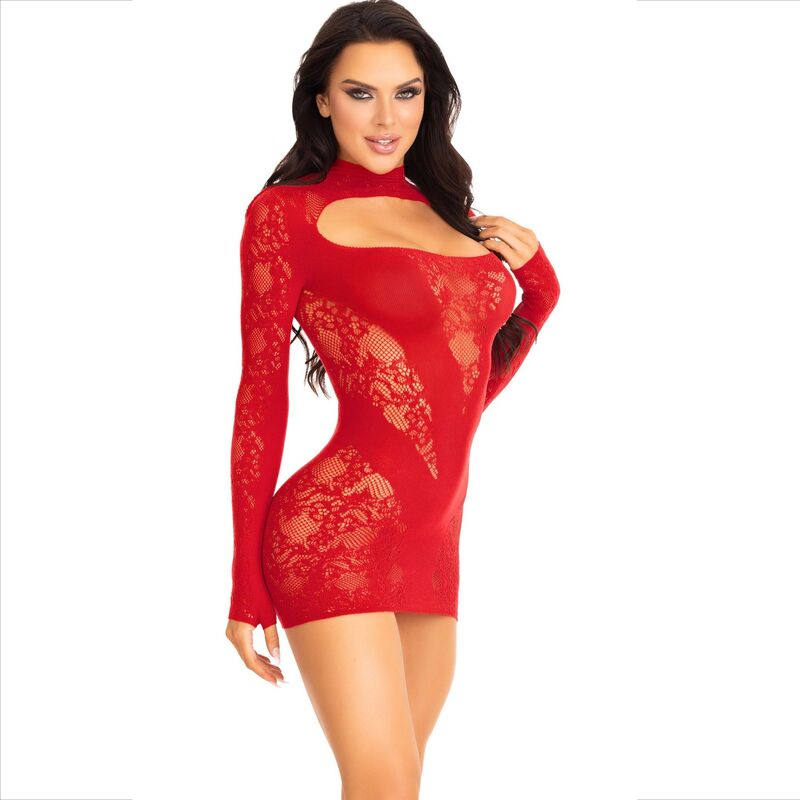 Alternative view of LEG AVENUE - MINI DRESS WITH LACE LONG SLEEVE RED