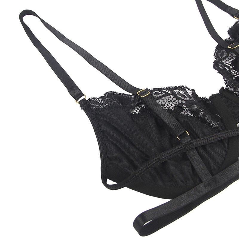 SUBBLIME - SET OF 3 PIECES BRA + THONG + LACE GARTER BLACK - Bild 5