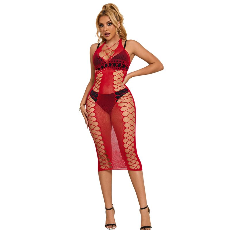 Alternative view of SUBBLIME - 952327 LONG RED FISHNET DRESS ONE SIZE