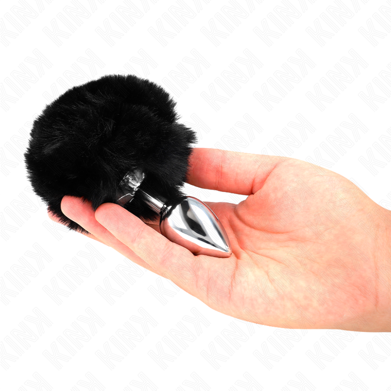 KINK - STAINLESS STEEL PLUG 7 x 3 CM WITH BLACK FAUX FUR RABBIT TAIL 8 CM - Bild 3