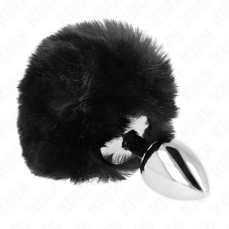 KINK - STAINLESS STEEL PLUG 7 x 3 CM WITH BLACK FAUX FUR RABBIT TAIL 8 CM - Bild 2