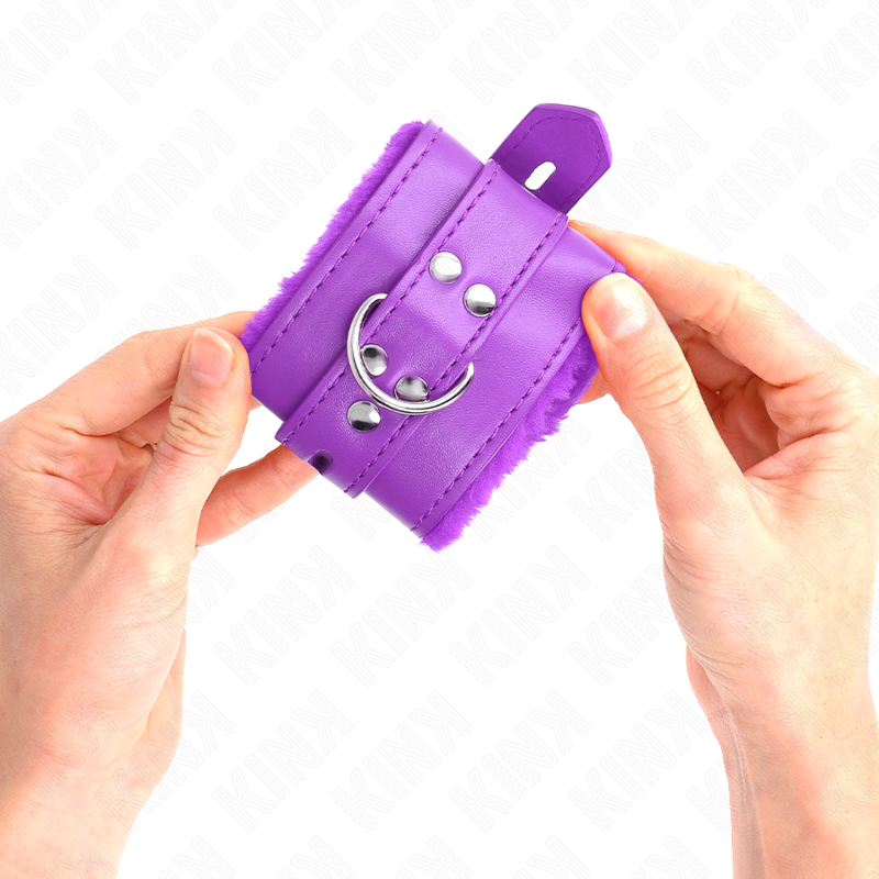 KINK - FUR LINED WRIST RESTRAINTS WITH SQUARE HOLES PURPLE AND PURPLE BELT ADJUSTABLE 17-29 CM X 6 CM - Bild 3