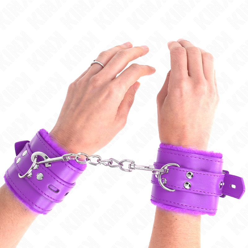 KINK - FUR LINED WRIST RESTRAINTS WITH SQUARE HOLES PURPLE AND PURPLE BELT ADJUSTABLE 17-29 CM X 6 CM - Bild 4