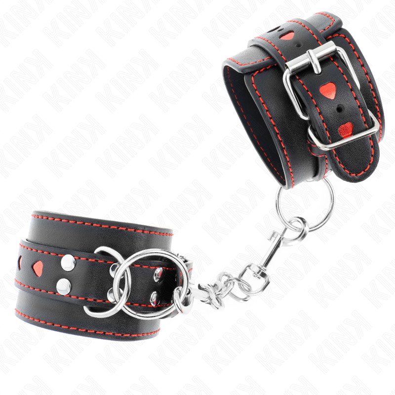 Alternative view of KINK - BLACK WRIST RESTRAINTS WITH RED HEART INLAY ADJUSTABLE 21-28 CM X 5.5 CM