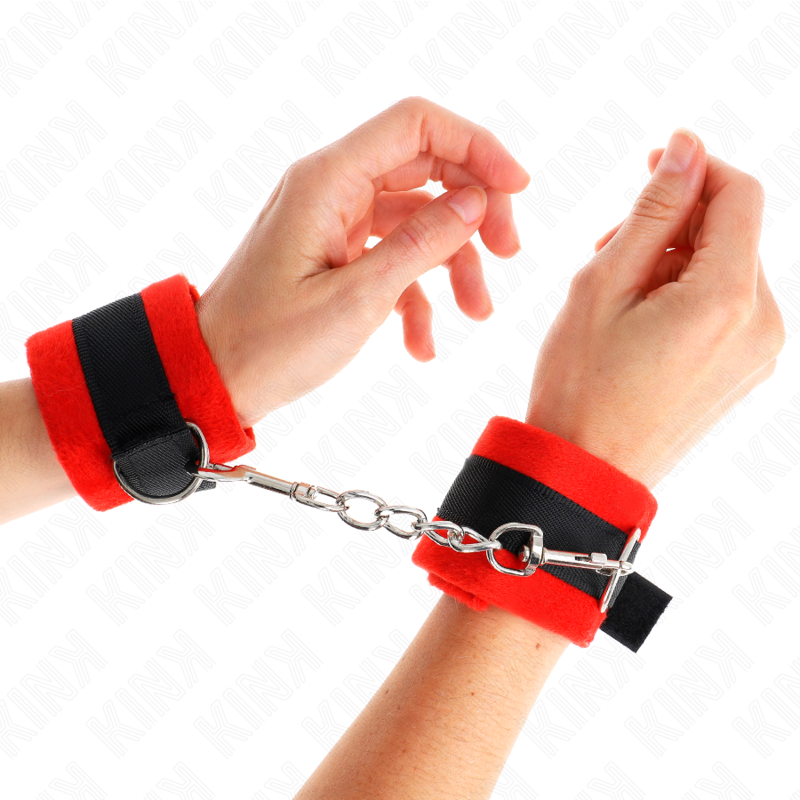 KINK - BEGINNER FUR HAND CUFFS BLACK-RED 30 X 7 CM - Bild 4