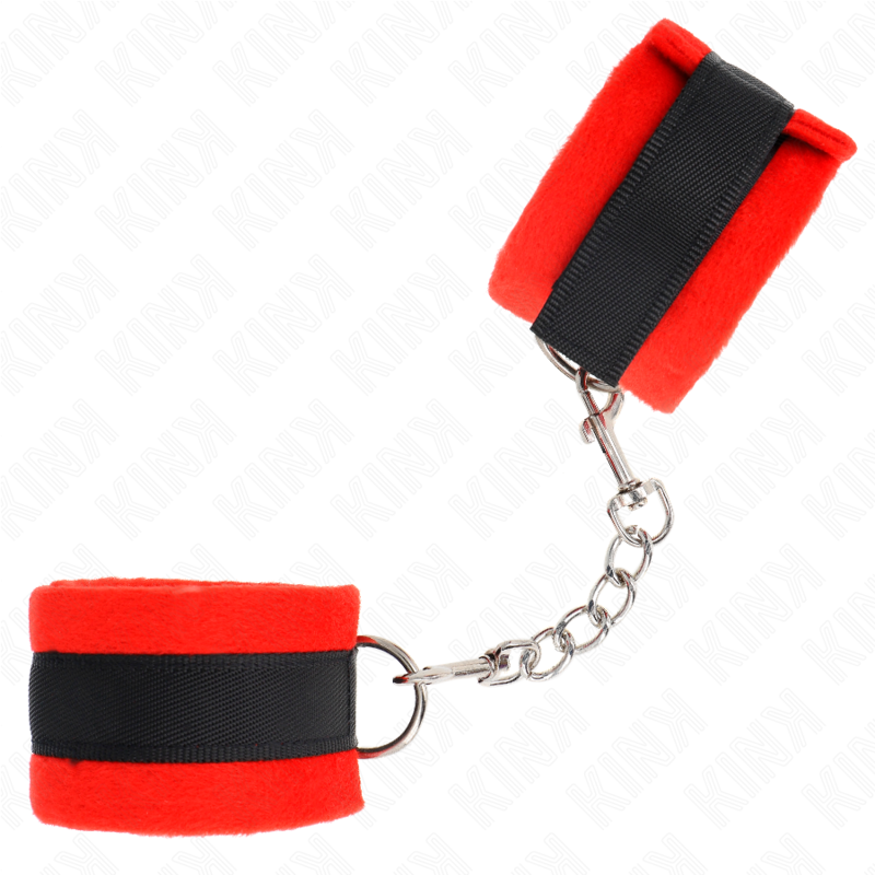 Alternative view of KINK - BEGINNER FUR HAND CUFFS BLACK-RED 30 X 7 CM