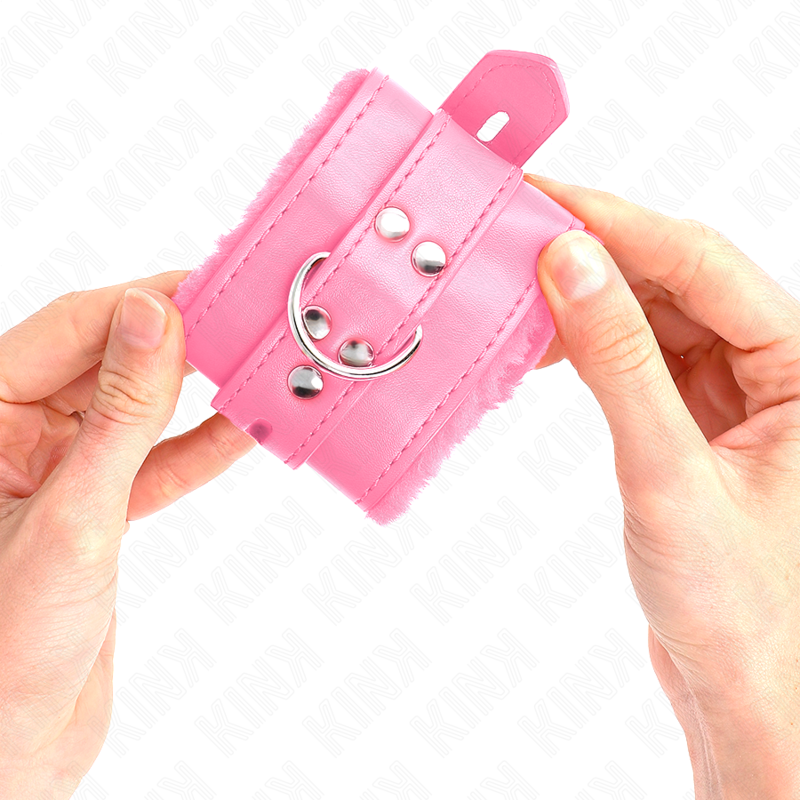 KINK - FUR LINED WRIST RESTRAINTS WITH SQUARE HOLES PINK AND PINK BELT ADJUSTABLE 17-29 CM X 6 CM - Bild 4
