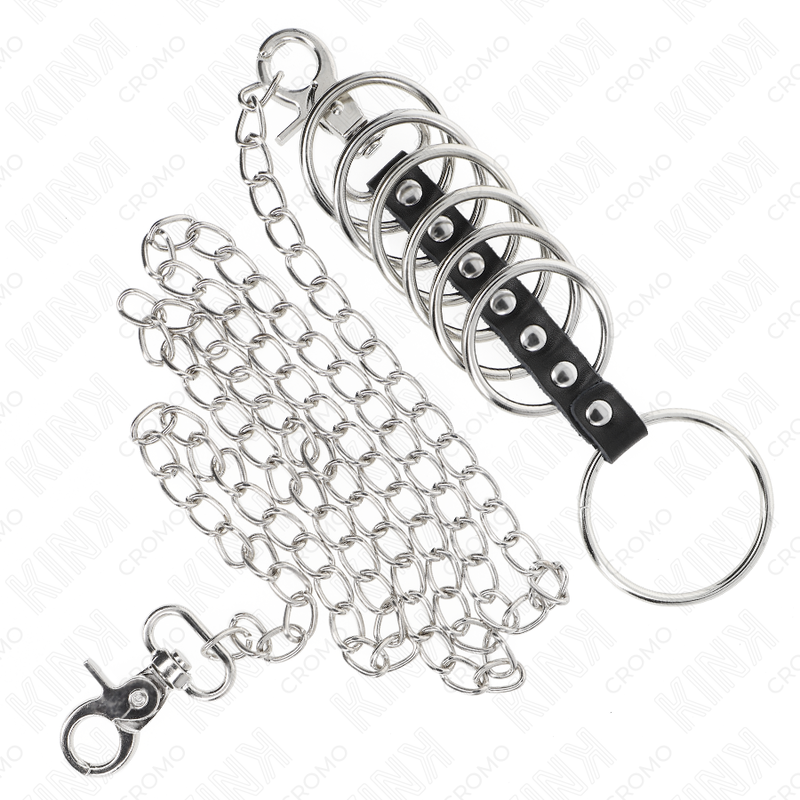 KINK - 7 METAL PENIS RINGS 3.8 CM TO 5 CM CONNECTED WITH LEATHER AND METAL CHAIN 100 CM - Bild 4