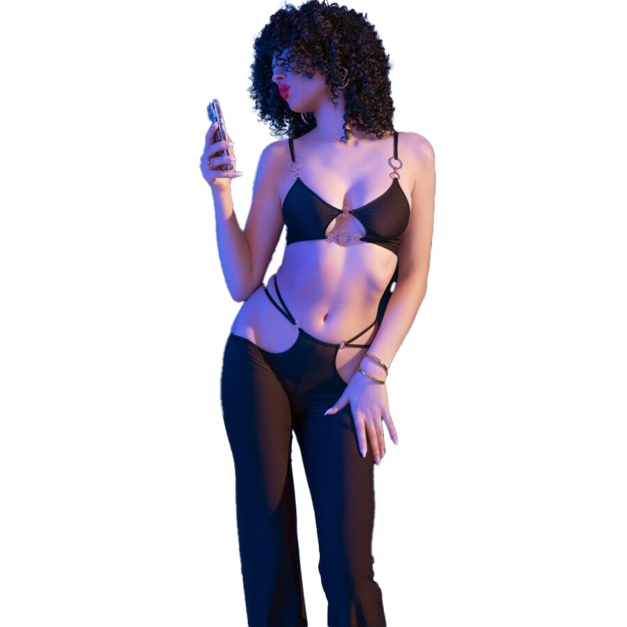 CHILIROSE - CR 4851 BLACK TOP AND LEGGINGS SET WITH GOLDEN ACCESSORIES - Bild 4