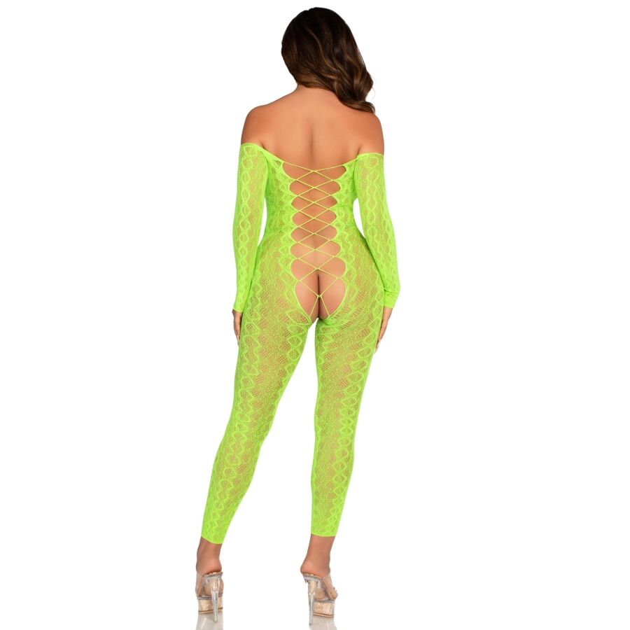 LEG AVENUE - CROTCHLESS BODYSTOCKING EXOTIC SNAKE LACE NEON GREEN - Bild 2