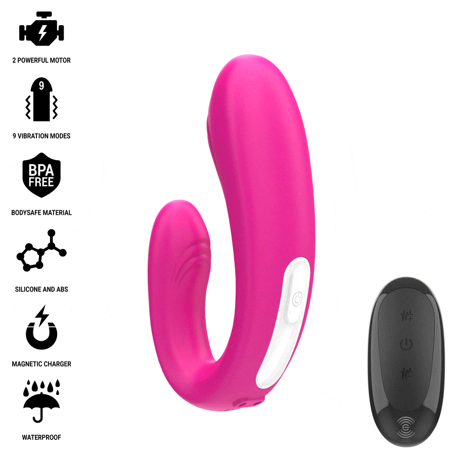 Alternative view of INTENSE - JANET DUAL U-SHAPED STIMULATOR AND VIBRATOR WITH REMOTE CONTROL PINK