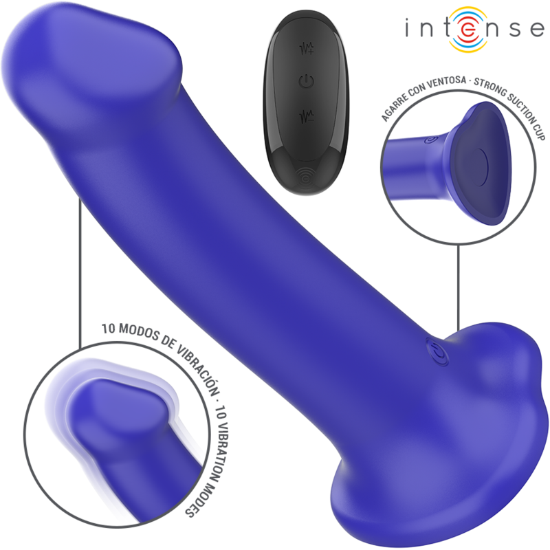 Alternative view of INTENSE - VICTORIA VIBRATOR WITH SUCTION CUP 10 VIBRATIONS DARK BLUE REMOTE CONTROL