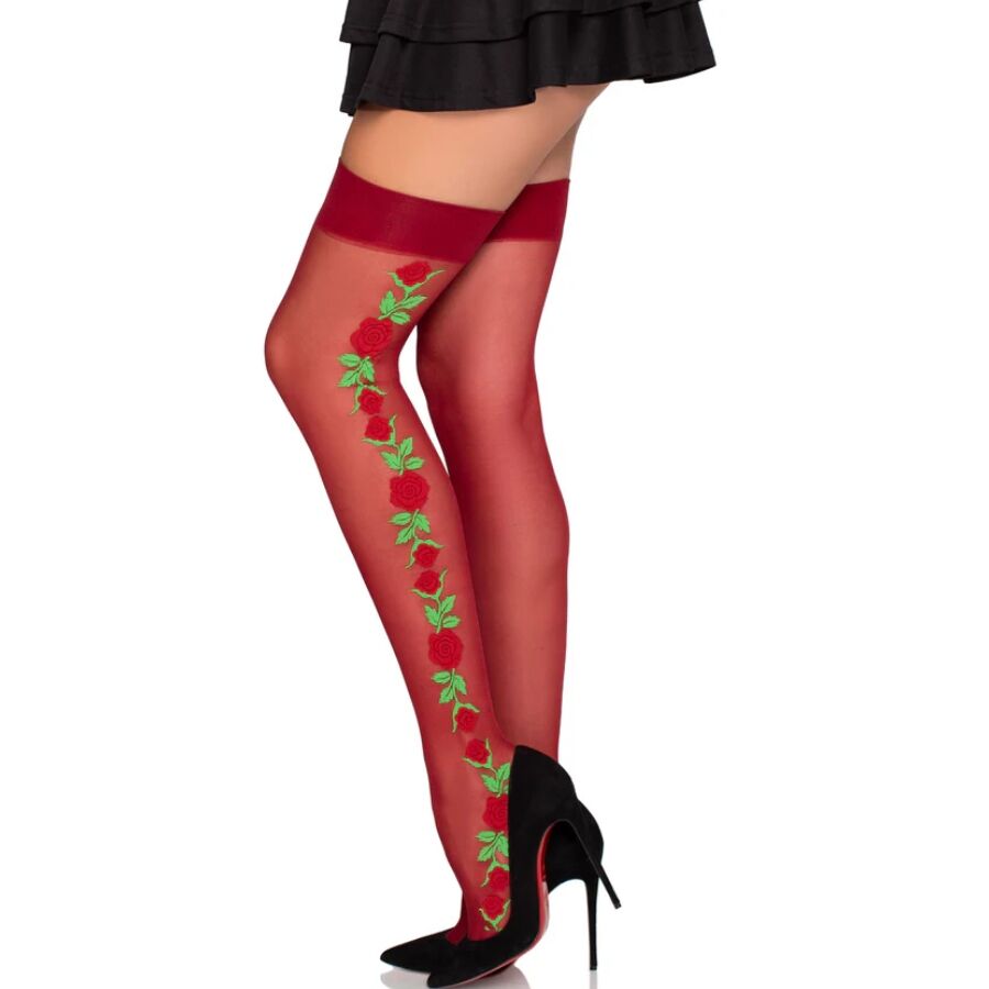 Alternative view of LEG AVENUE - 1957 GARTER BELT STOCKINGS WITH RED FLOWERS - ONE SIZE