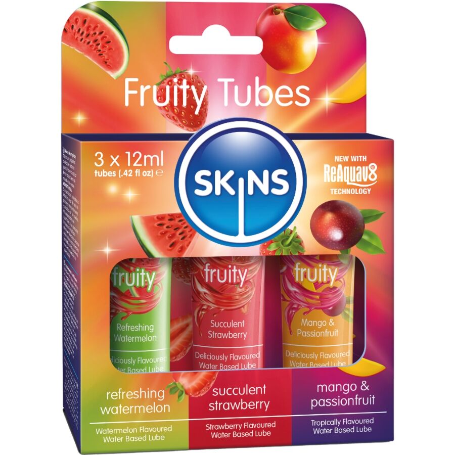 SKINS - FRUITY LUBES KIT WATERMELON, STRAWBERRY  MANGO LUBRICANTS 3 x 12 ML