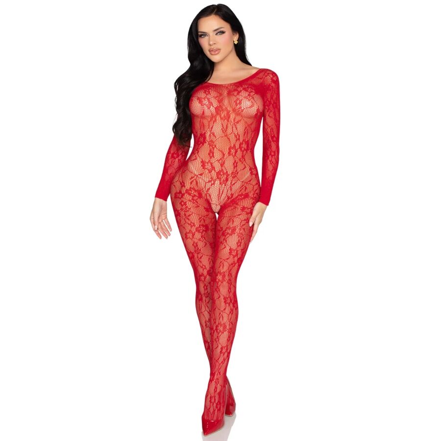 Alternative view of LEG AVENUE - 89366 LACE LINGERIE BODYSTOCKING RED - ONE SIZE